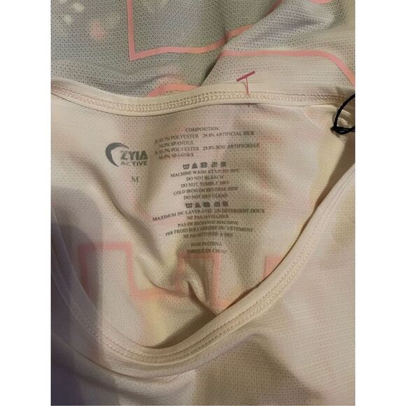 New Zyia Active Womens Cream and Pink Spell-Out Graphic Athlete Tank Top Medium - Picture 9 of 10